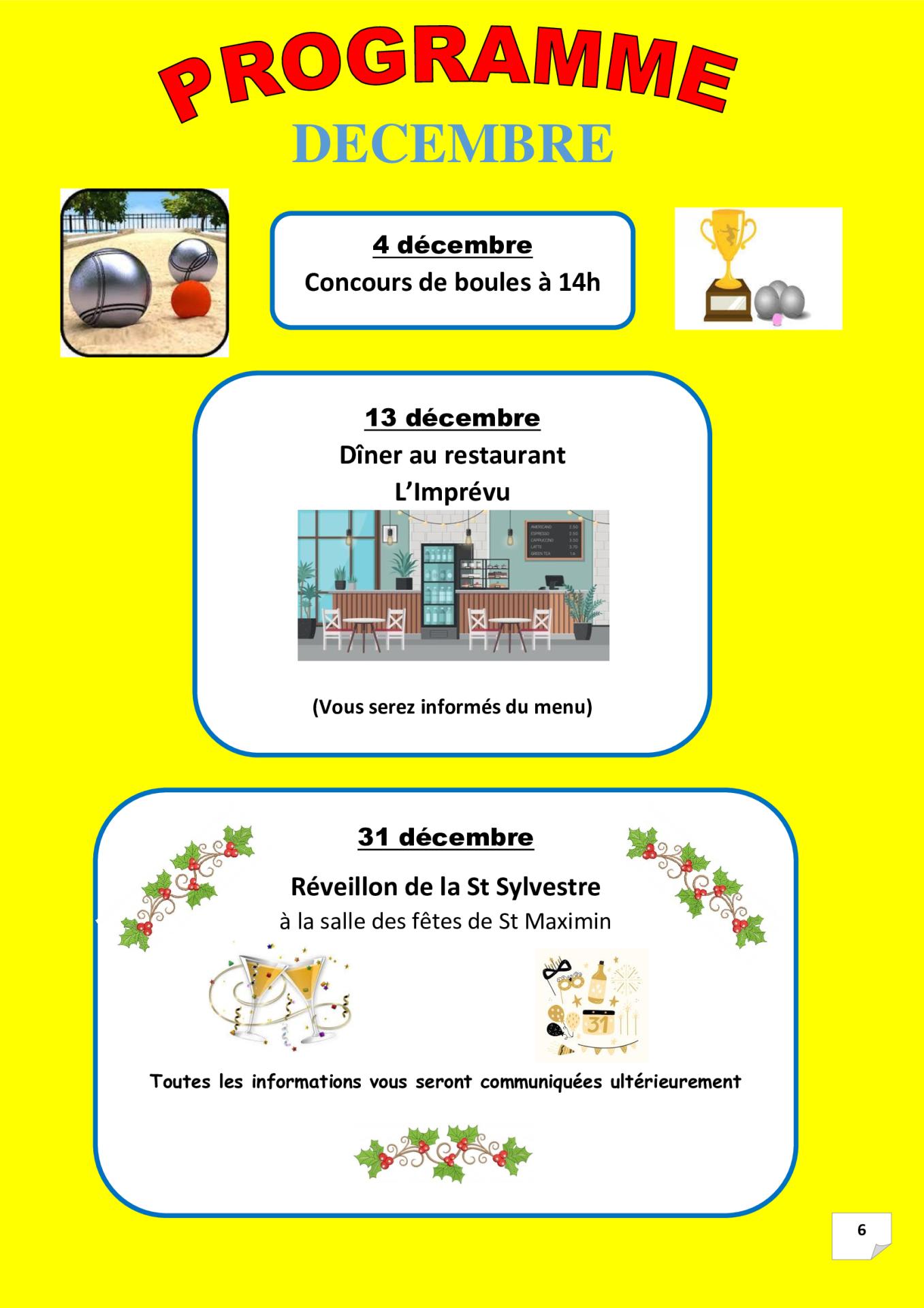 P 6 programme decembre 2024